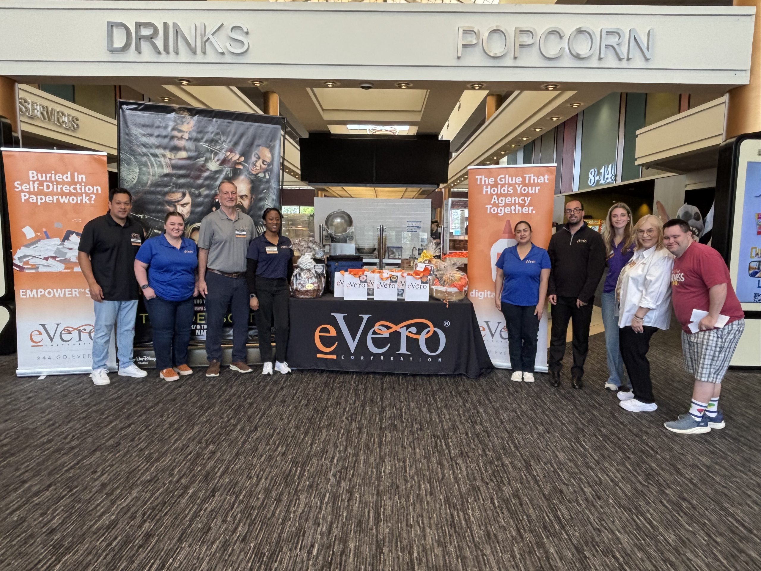 The eVero team working on the movie theatre lobby.