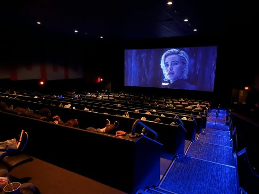 rear view from theater with individuals in seats 